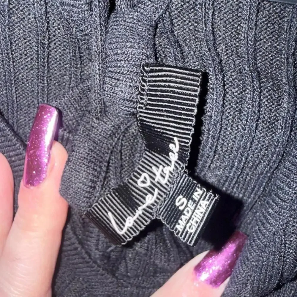 Love Tree Black Ribbed Knit Sweater with Lace-Up Detail